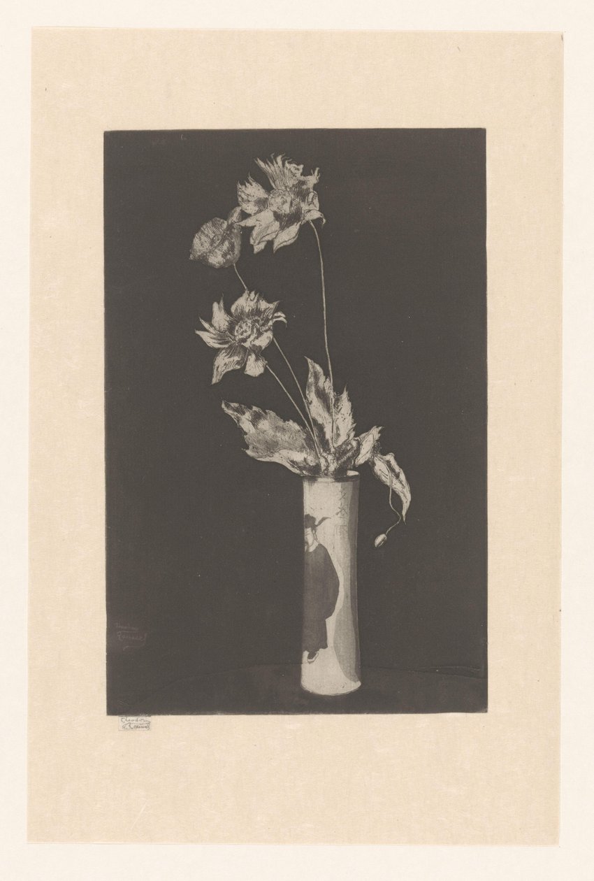 Blomster i vase med kinesiske motiver La Kina av Théodore Roussel (signed by artist)