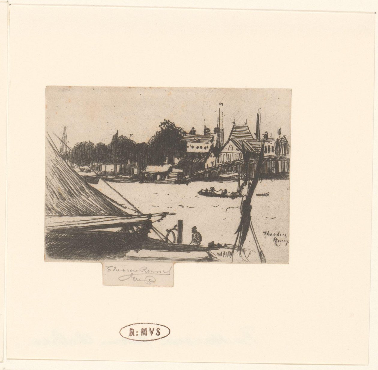Utsikt over elven med båter Battersea fra Chelsea av Théodore Roussel (signed by artist)