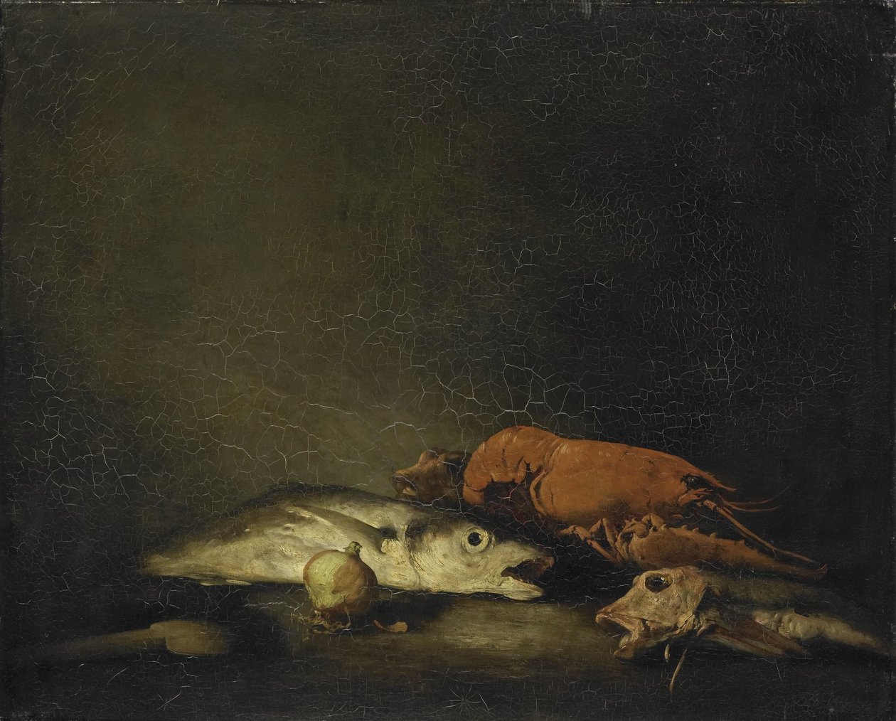 Stilleben med fisk og hummer av Théodule Augustin Ribot