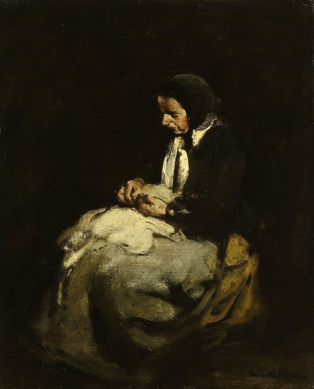 Kvinne som syr av Théodule Augustin Ribot