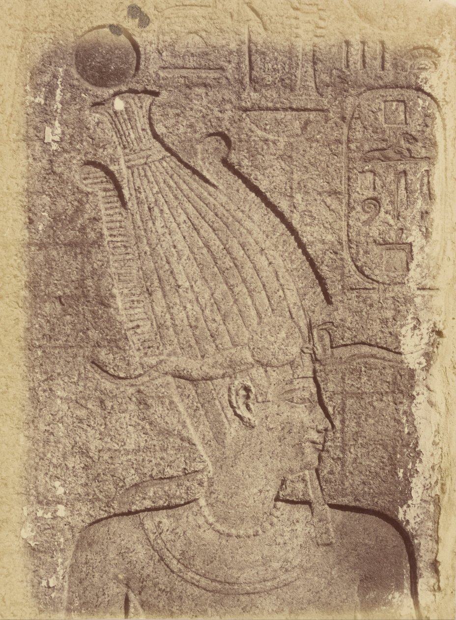 Nærbilde av en skulptur (profil av et hode), Karnak av Théodule Devéria