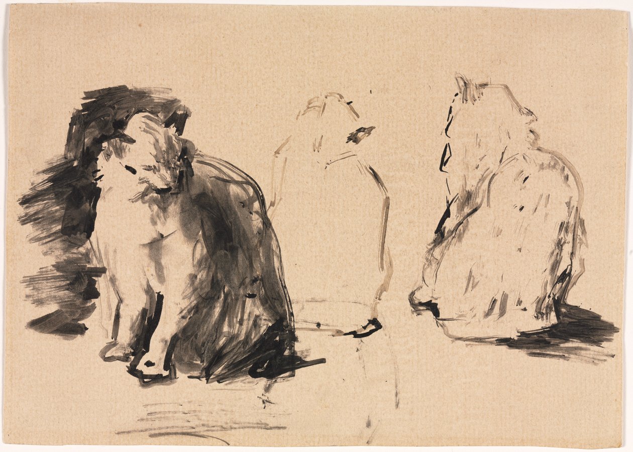Cats recto, skisse av to figurer som omfavner verso. av Auguste Theodule Ribot