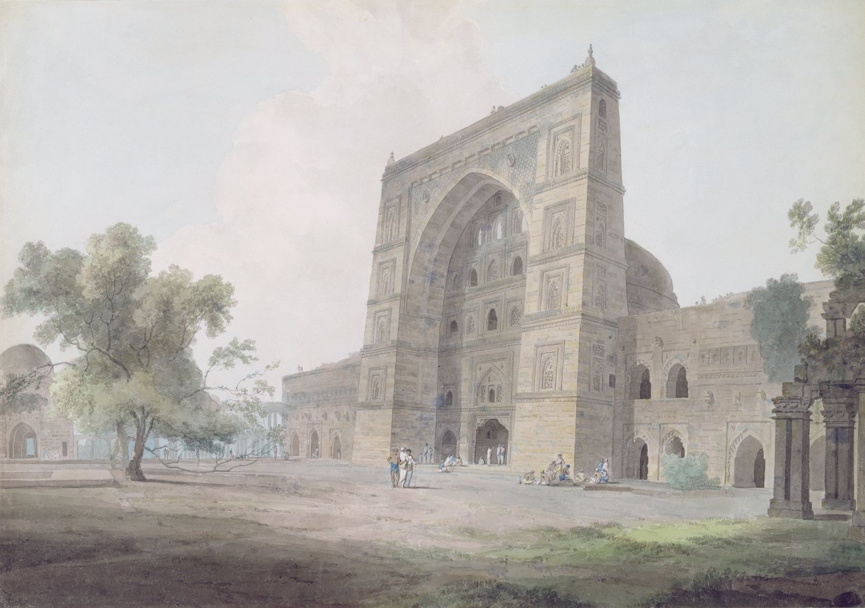Hovedinngangen til Jami-moskeen, Jaunpur, 1789 (wc over grafitt på vevd papir) av Thomas und William Daniell