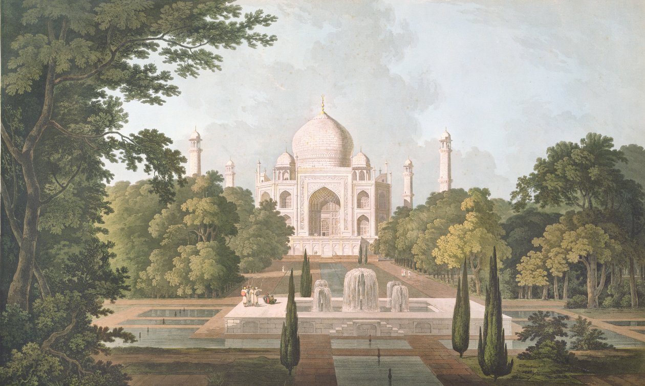 Taj Mahal, Agra, fra hagen, utgitt 1801 av Thomas und William Daniell