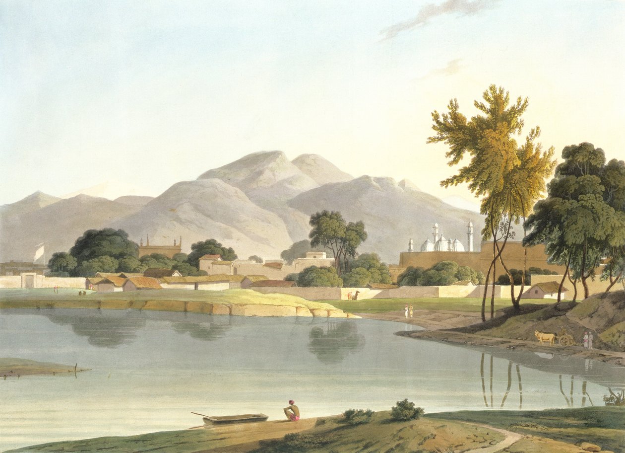 Utsikt på Nijeibabad, nær Coaduwar Gaut, Rohilcund, plate XIII fra del 6 av 
