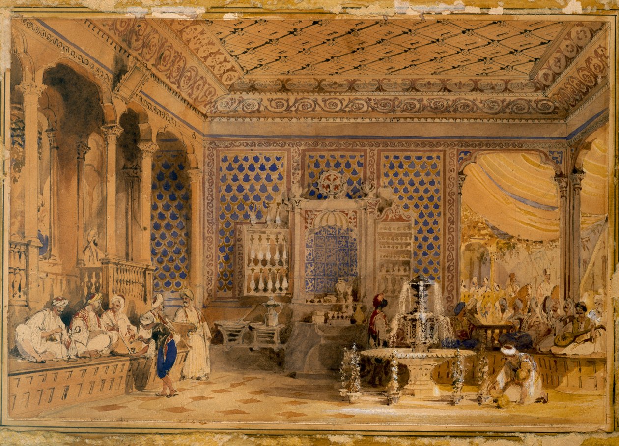 Interiøret i en tyrkisk kafé, Konstantinopel, 1838 av Thomas Allom