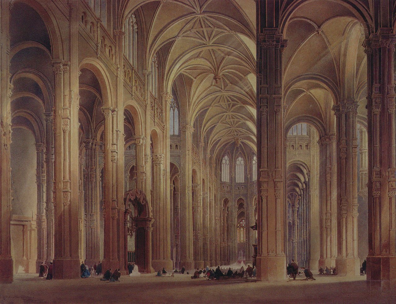 Interiøret til St. Eustache, Paris, 1800-tallet av Thomas Allom