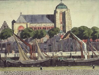 Kirken og havnen på Verre av Thomas Austen Brown