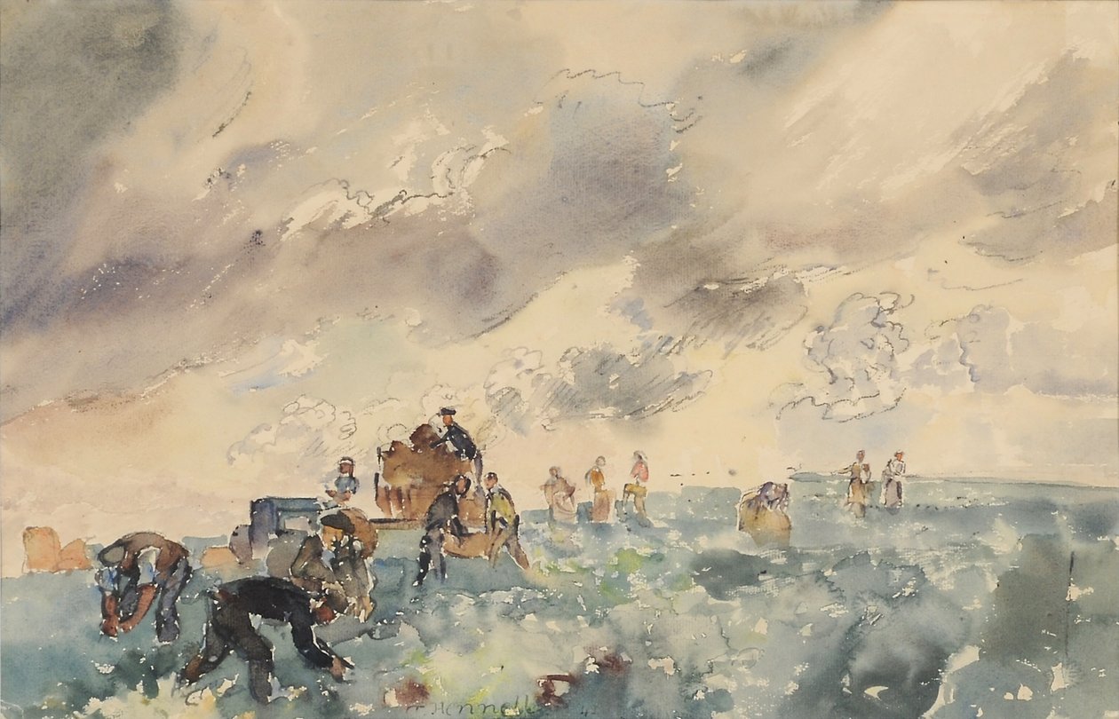 Potetplukkere, 1941 (wc på papir) av Thomas Barclay Hennell