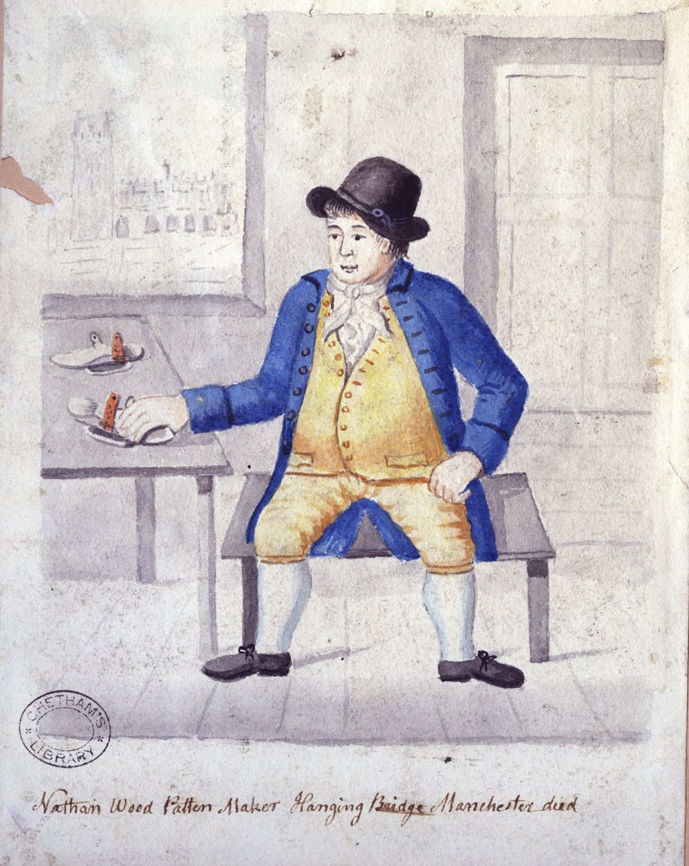 Nathan Wood, Patten Maker (penn og blekk og wc på papir) av Thomas Barritt