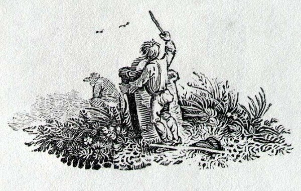 A Boy by a Tombstone fra History of British Birds and Quadrupeds av Thomas Bewick