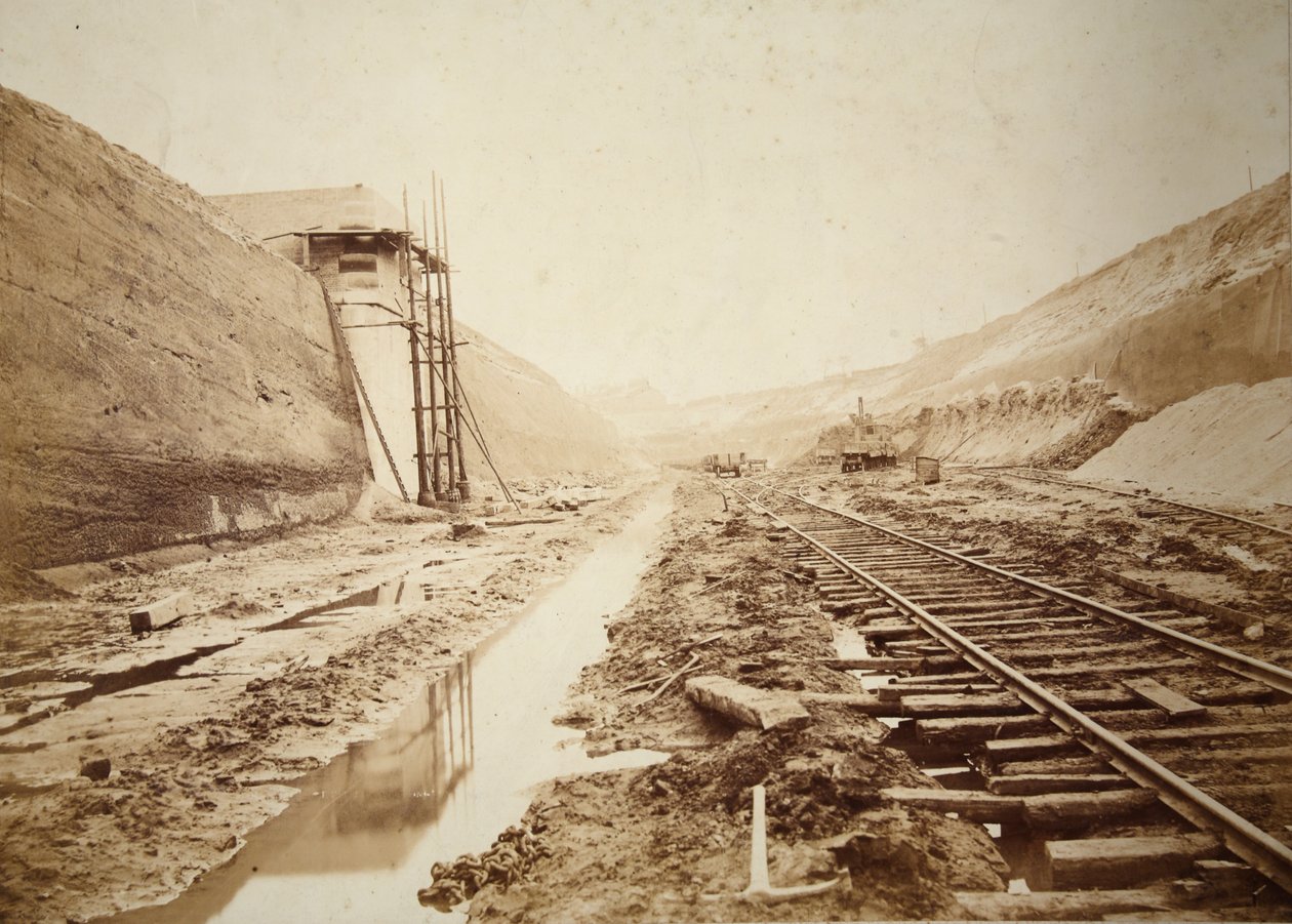Walton Cutting, viser brygger for svingbroen og inngangen til Warrington Docks (sepia-bilde) av Thomas Birtles