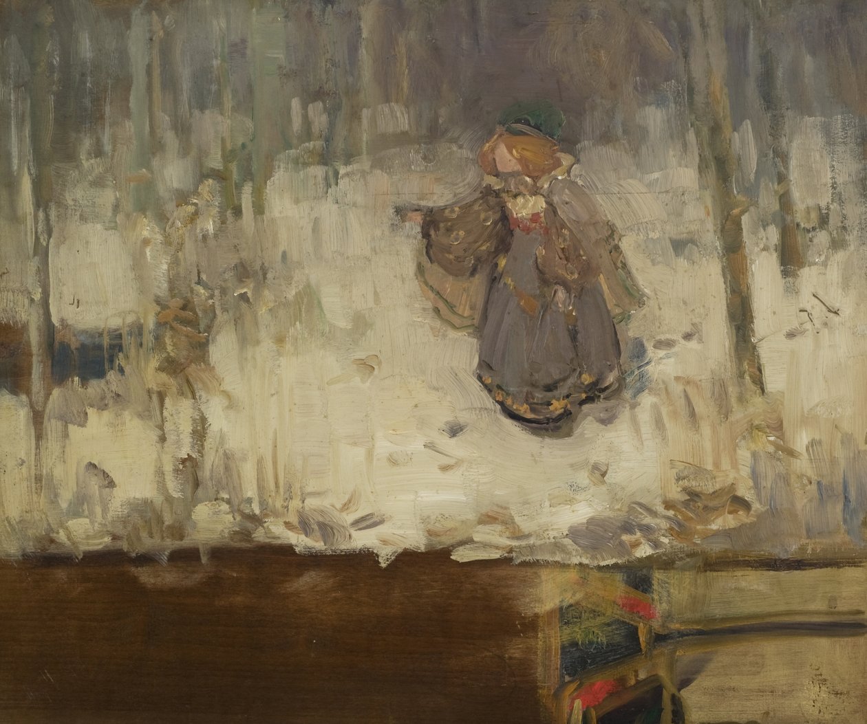 En rødhodet jente i grå kjole i et tre, 1886 av Thomas Blacklock