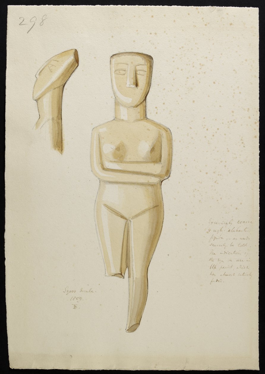Tegning av en kykladisk marmorfigur, Syros 1809 (wc på papir) av Thomas Burgon