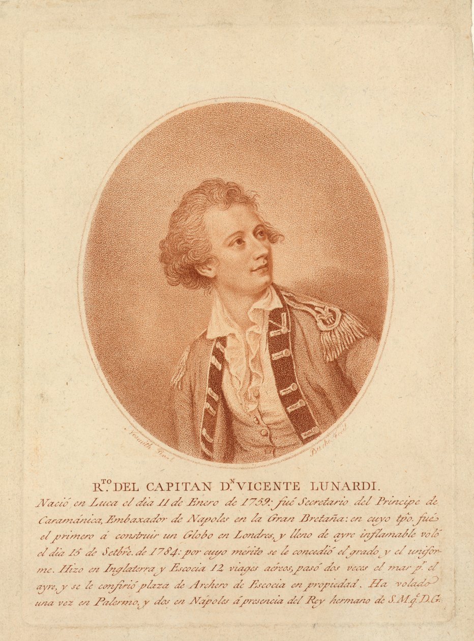 Vincente Lunardi, ca. 1786-1800 (stippgravering) av Thomas Burke