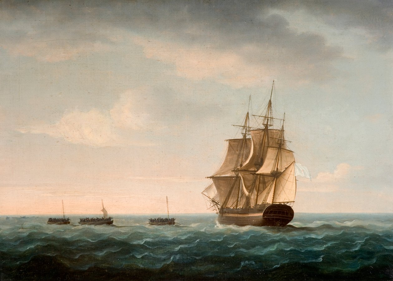 Redning av Guardians mannskap av et fransk handelsskip, 2. januar 1790 av Thomas Buttersworth