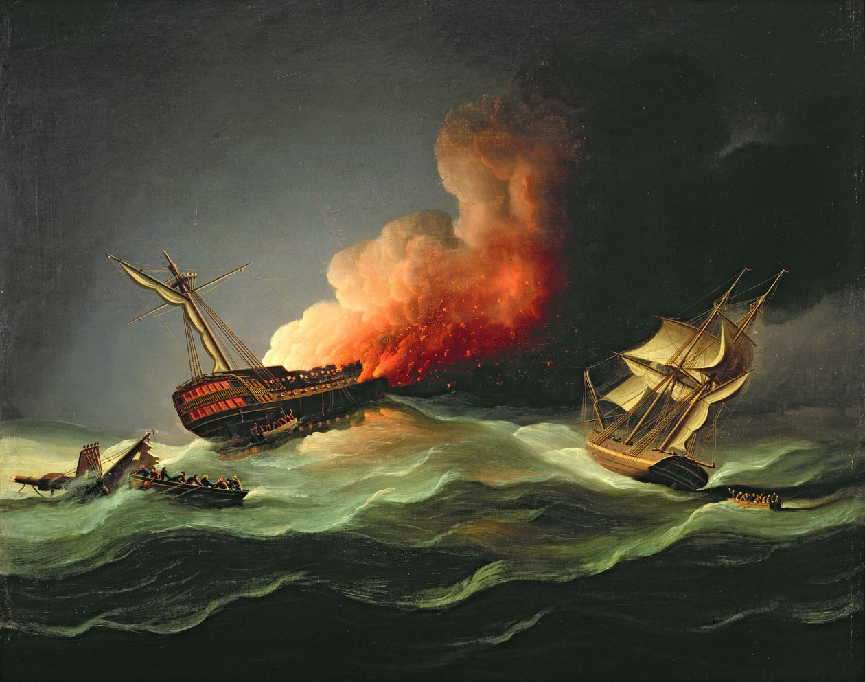 East Indiaman Kent i brann i Biscayabukta av Thomas Buttersworth