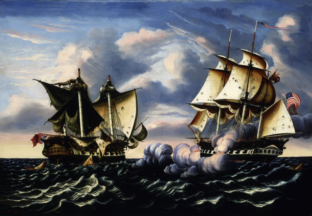 Fangst av H.B.M. Fregat makedonsk av U.S. Fregat USA, 25. oktober 1812 av Thomas Chambers