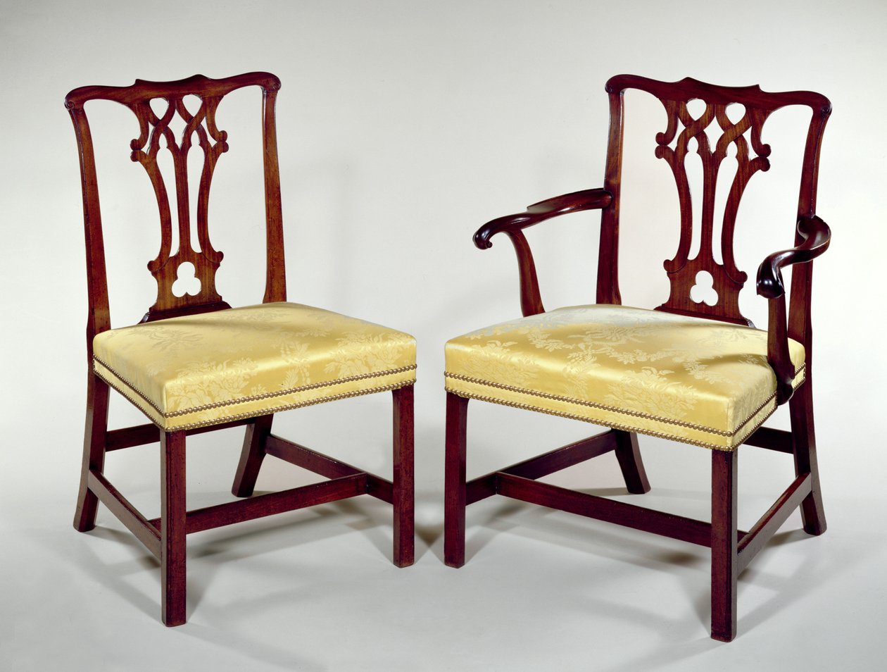 Spisestuestoler, med flettet splat rygg og firkantede avfasede ben, ca. 1760 (mahogni) av Thomas Chippendale