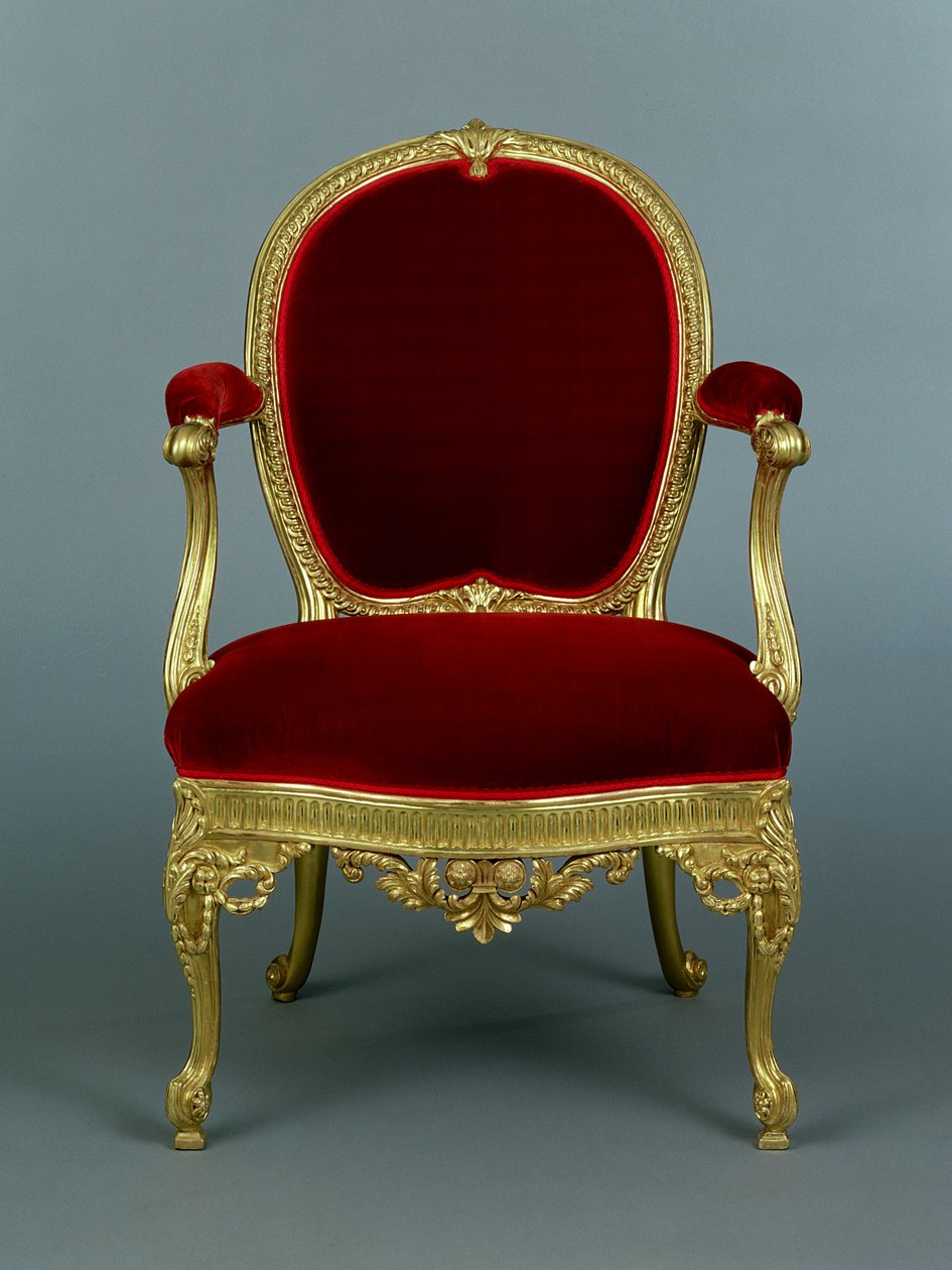George III Lenestol, ca. 1770 (forgylt tre med møbeltrekk) av Thomas Chippendale
