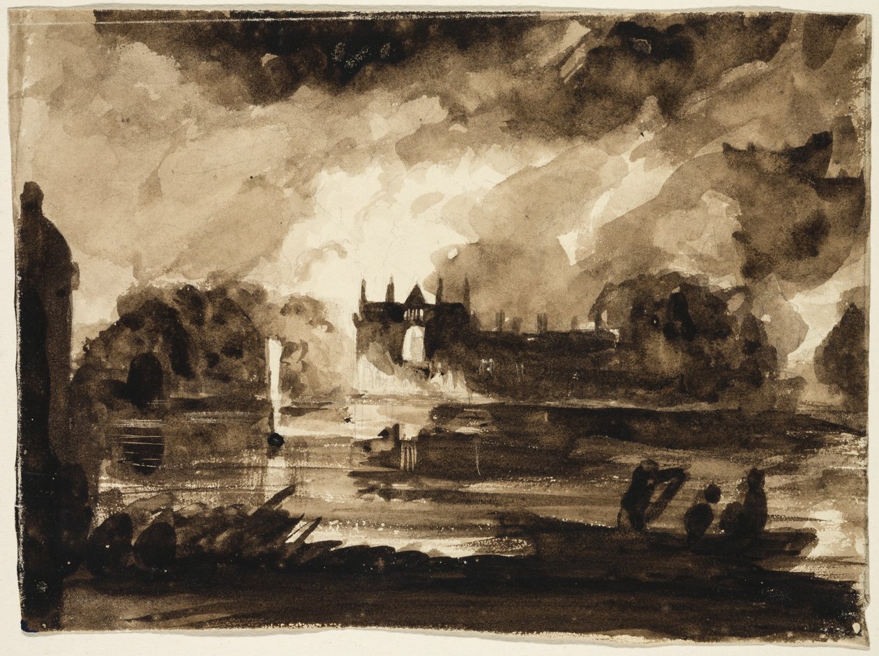 Effekt for Newstead Abbey, Nottinghamshire, England, 1830 (brun vask over blyant på papir) av Thomas Cole