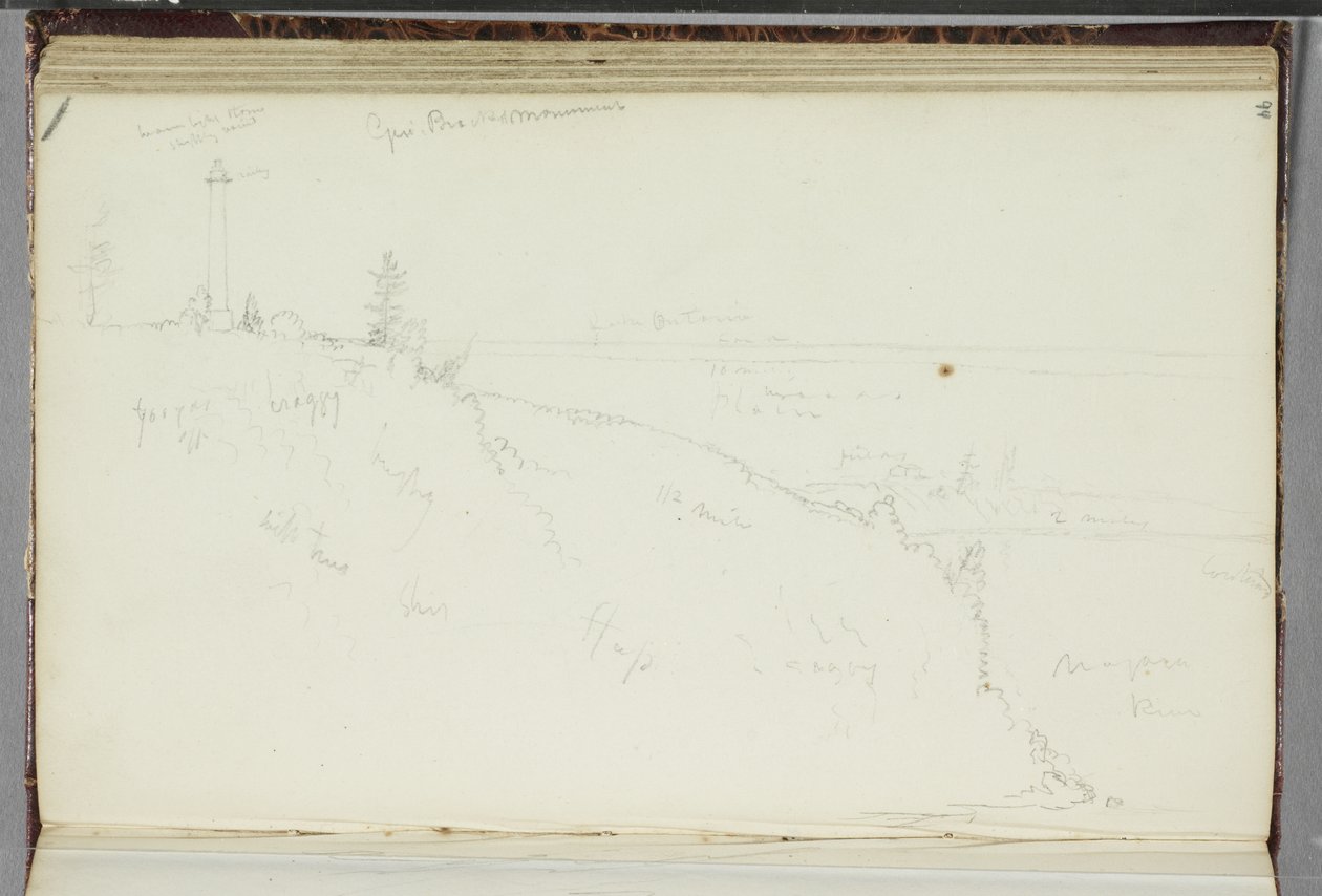 General Brock Monument, Queenston, Ontario, 1829 (grafittblyant på off-white vevd papir) av Thomas Cole