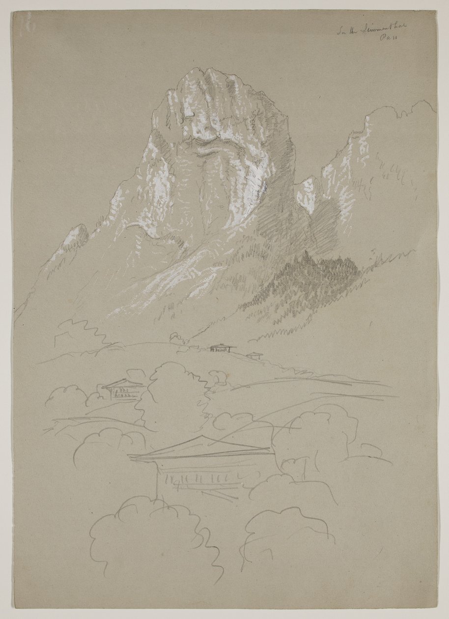 I Simmental, Sveits, 1841 (blyant forsterket med gouache på papir) av Thomas Cole