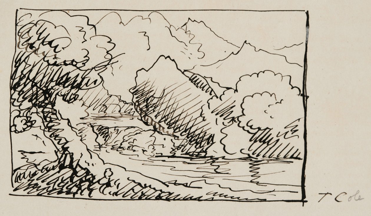 Landscape Sketch, 1841 (penn og svart blekk på kremvevd papir) av Thomas Cole