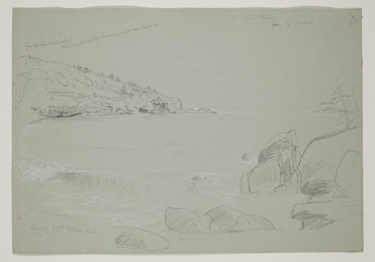 Sand Beach, Mount Desert, 1844 (blyant med hvitt kritt på papir) av Thomas Cole