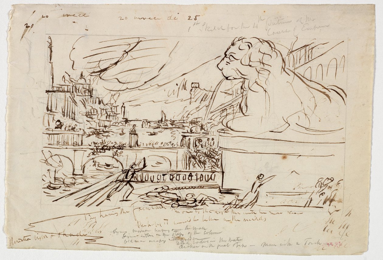 Sketch for Destruction, fra Course of Empire-serien, ca. 1836 av Thomas Cole