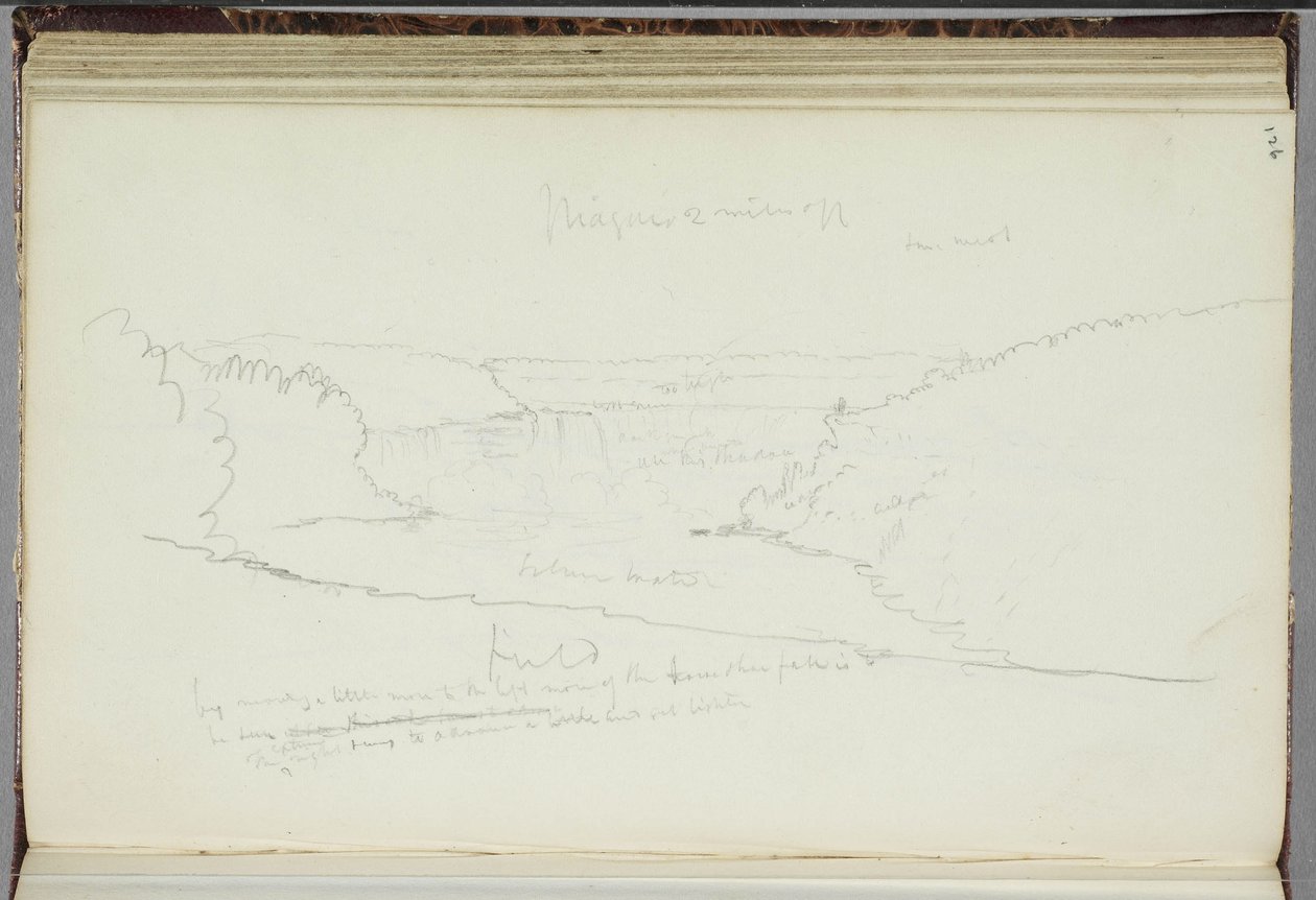 Uten tittel, landskap med notasjoner, 1829 av Thomas Cole