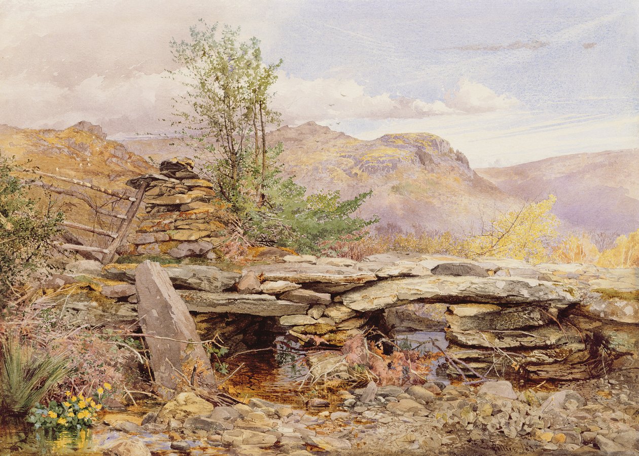 Pentre Ddu Bridge, Nord-Wales (grafitt og wc på papir) av Thomas Collier