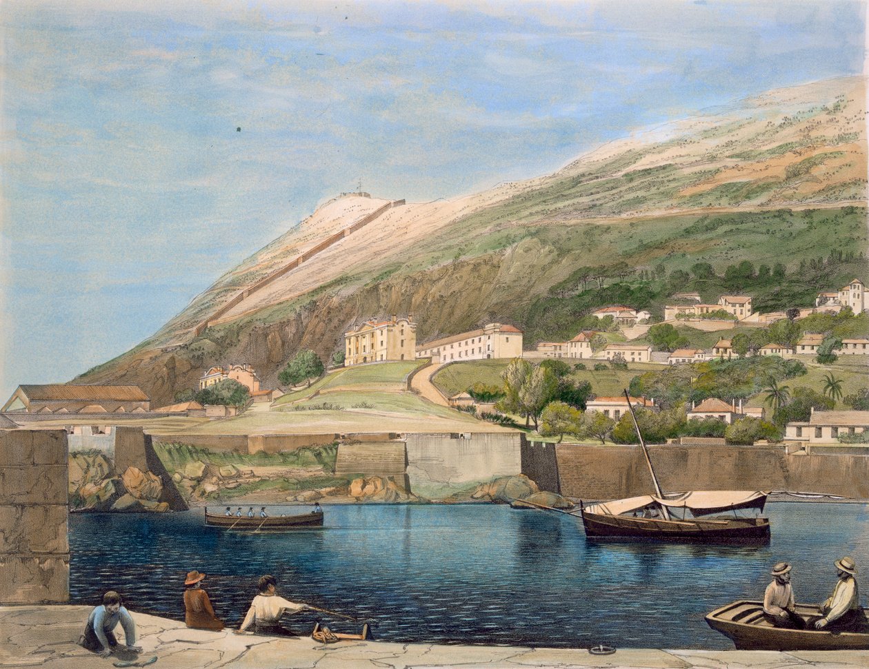 South Barracks fra Rosia Bay, fra "Select Views of the Rock and Fortress of Gibraltar" av J.M. Carter, 1846 av Thomas Colman Dibdin