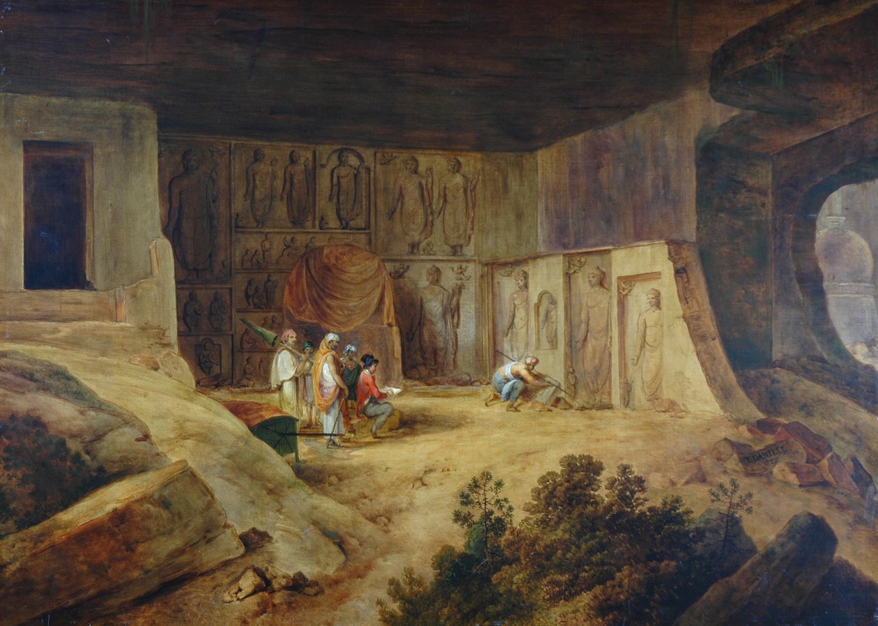 Innsiden av Kanaree-hulen ved Salsette, 1827 av Thomas Daniell