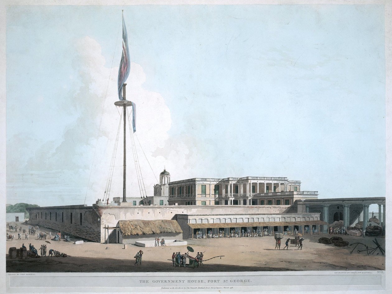 Regjeringshuset i Ft. St. George, Madras. 1804 av Thomas Daniell