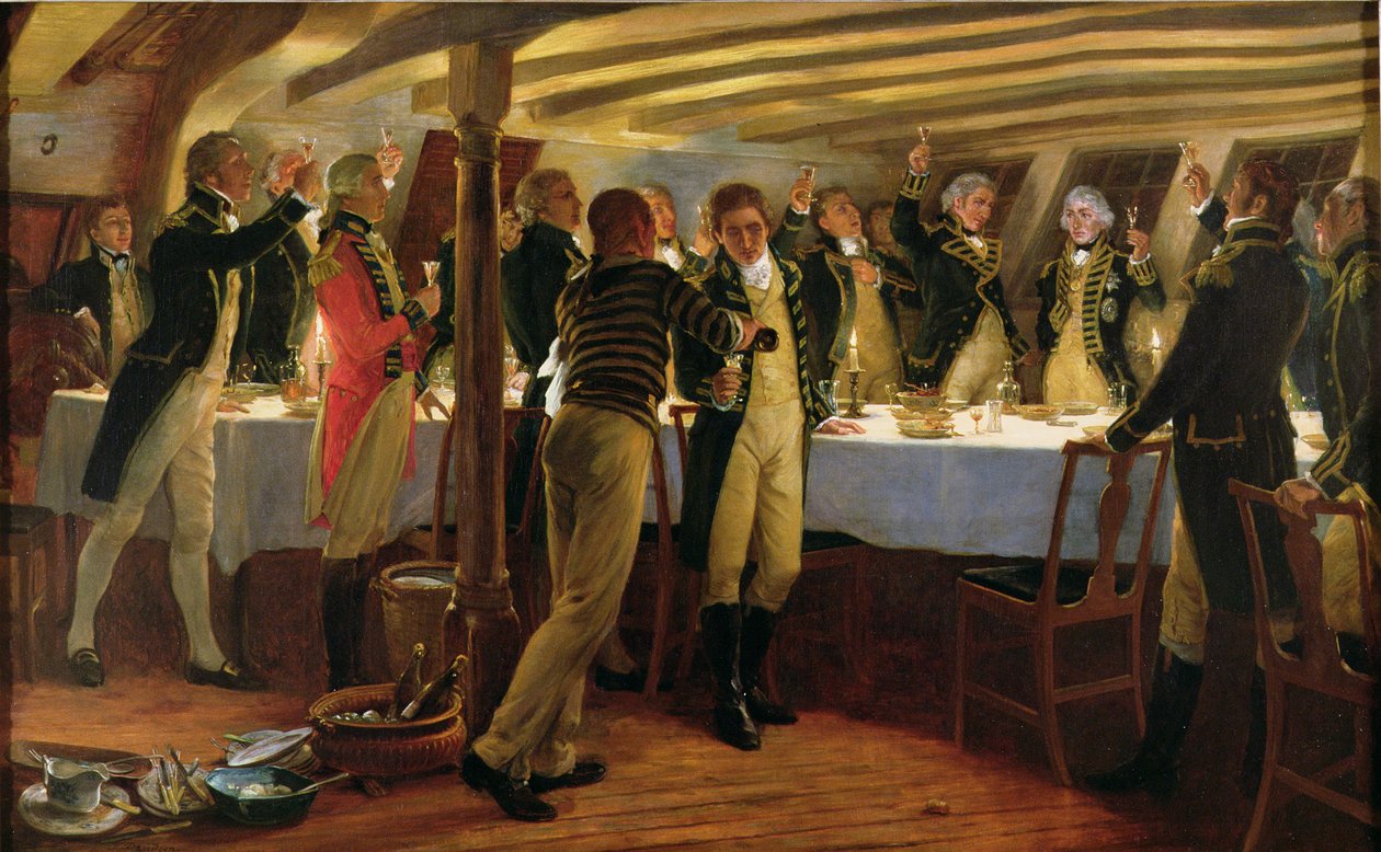 Admiral Nelson løfter en skål for seier sammen med sine medoffiserer natten før slaget ved København, 1. april 1801, 1898 av Thomas Davidson