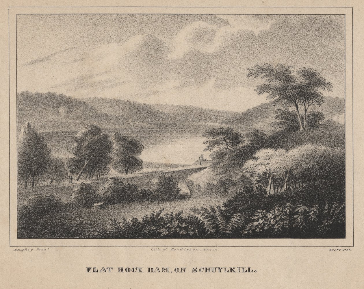Flat Rock Dam, på Schuylkill, gravert av Moses Swett, 1827 av Thomas Doughty