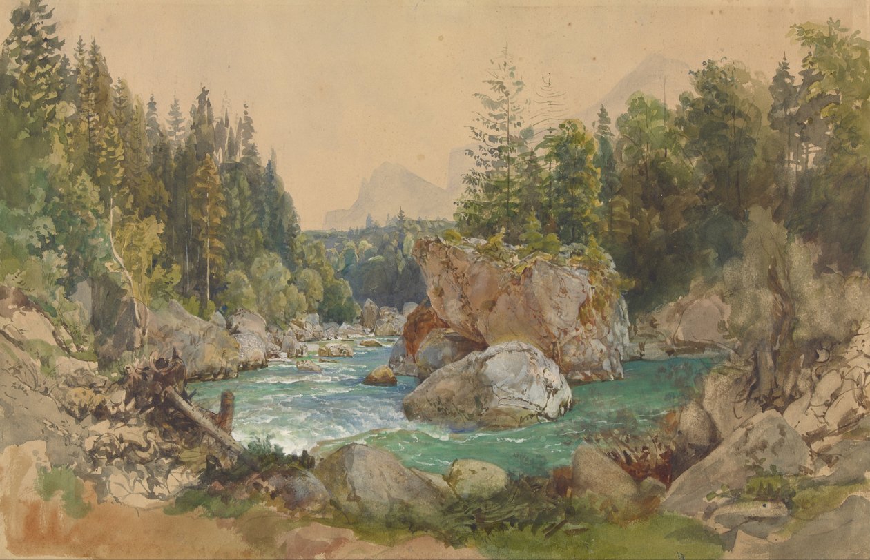 Wooded River Landscape i Alpene av Thomas Ender