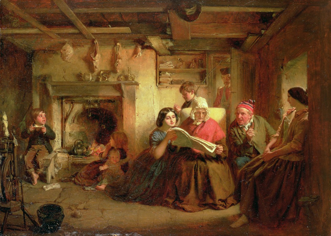 Soldatens retur (olje på forberedt bord) av Thomas Faed