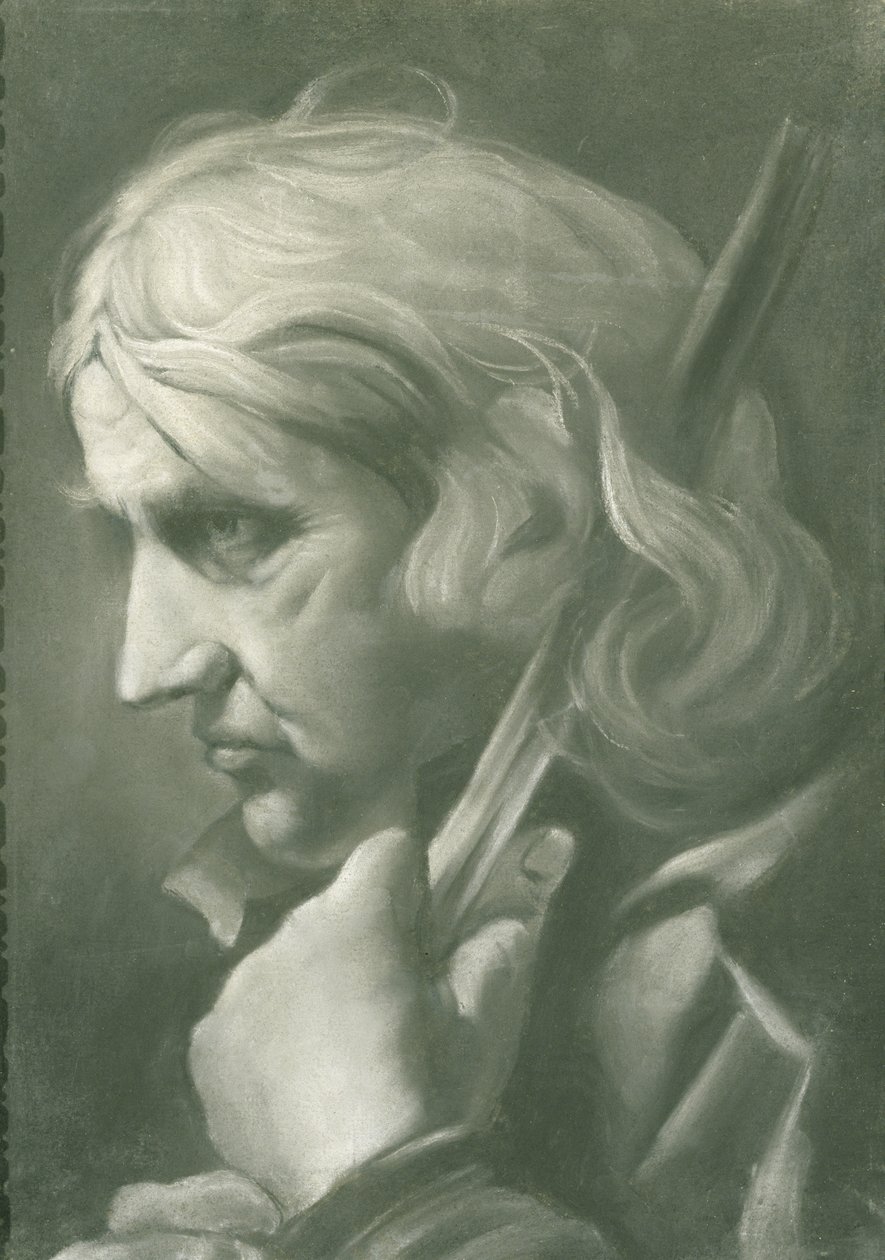 En mann som lener seg på en stav, ca. 1760 (kritt på papir) av Thomas Frye