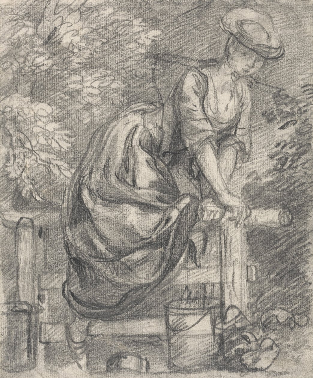 En melkepike som klatrer på en stil av Thomas Gainsborough