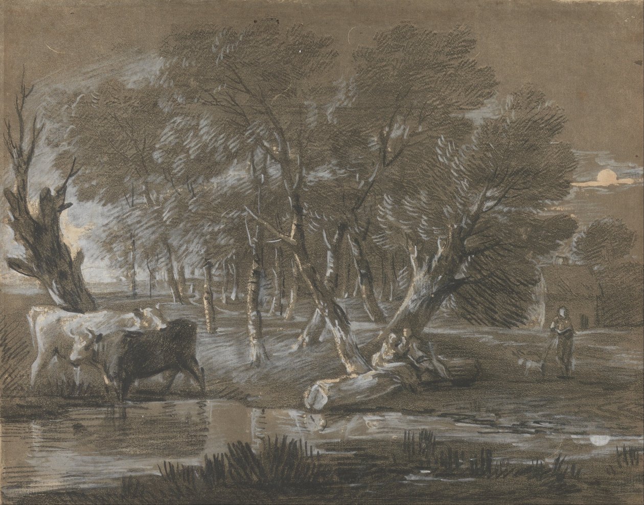 Et månelyst landskap med storfe ved bassenget av Thomas Gainsborough