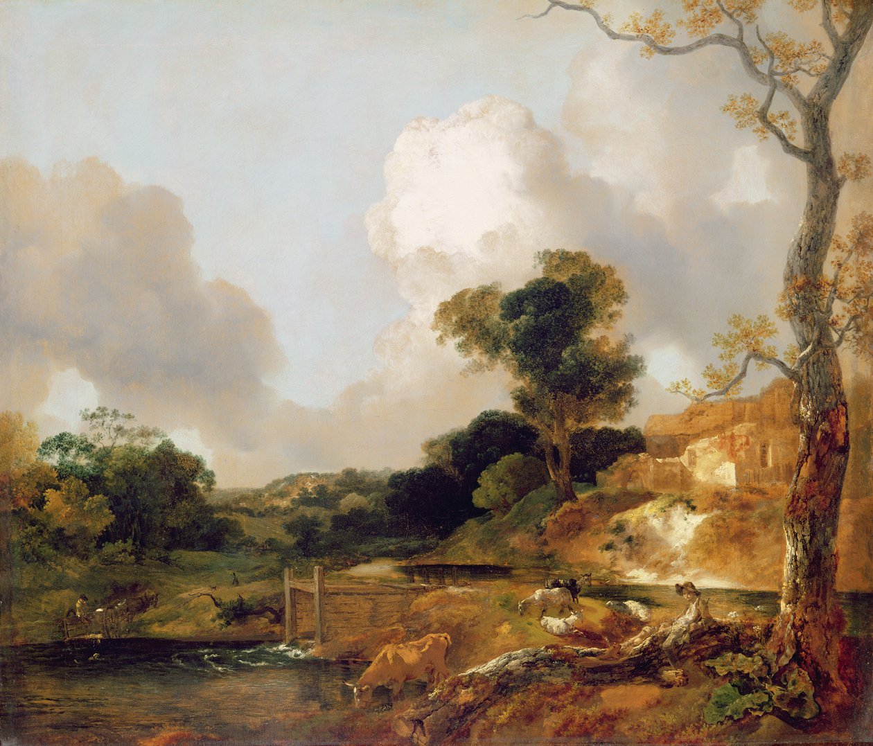 Landskap med Strøm og Weir av Thomas Gainsborough