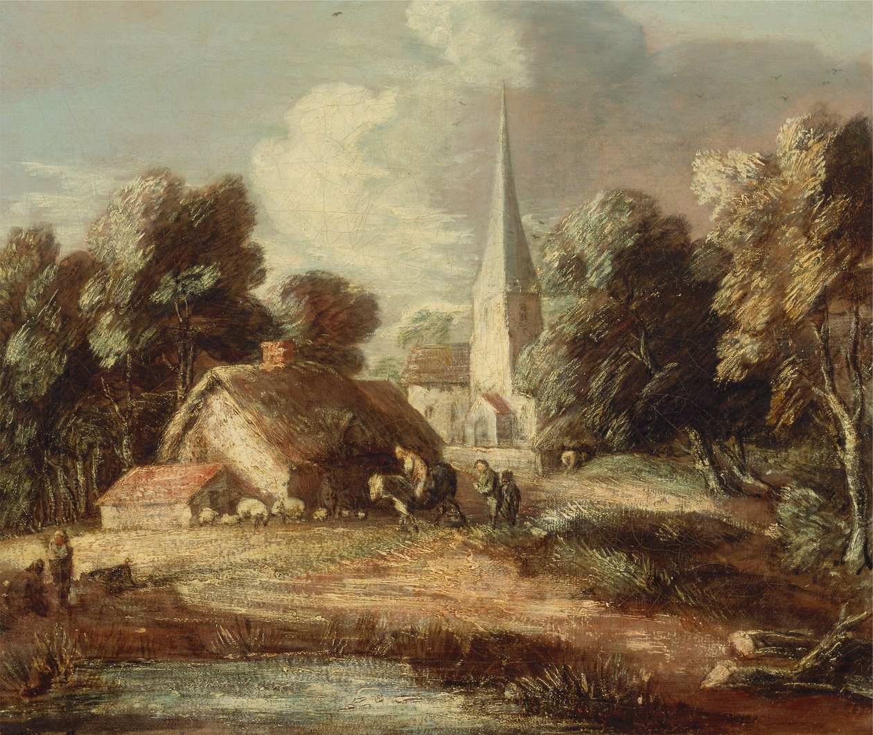 Landskap med hytte og kirke av Thomas Gainsborough