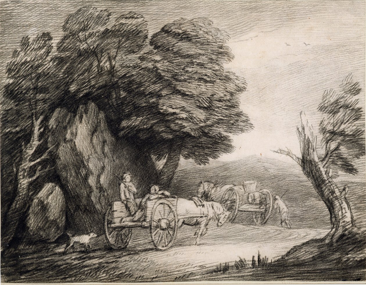 Skoglandskap med vogner og figurer (etsing på papir) av Thomas Gainsborough