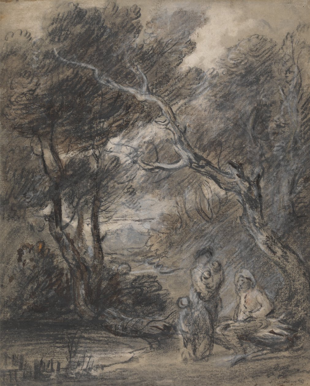 Skogsbevokst landskap med figurer av Thomas Gainsborough