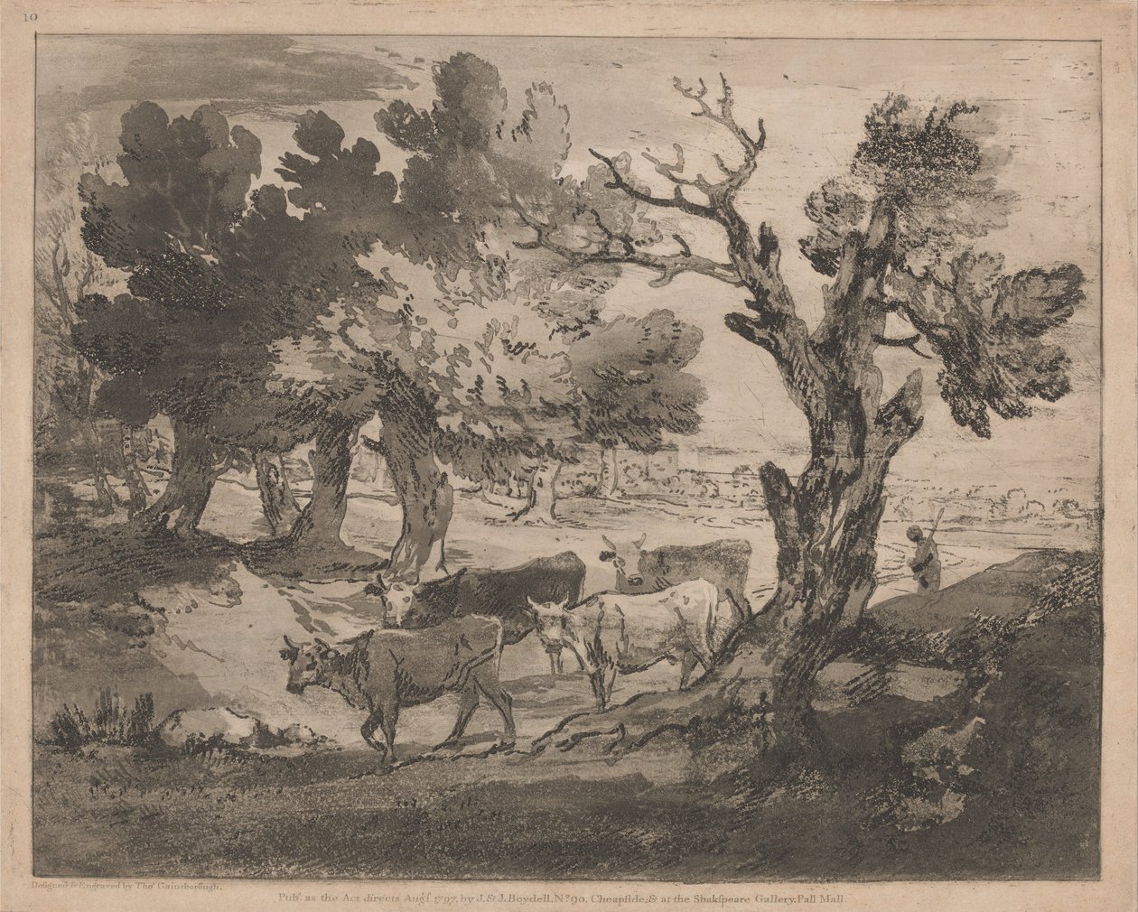 Skogsbevokst landskap med gjeter og kyr av Thomas Gainsborough