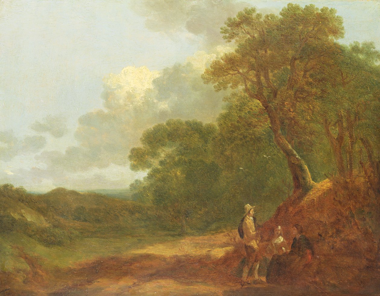 Skoglandskap med en mann som snakker med to sittende kvinner av Thomas Gainsborough
