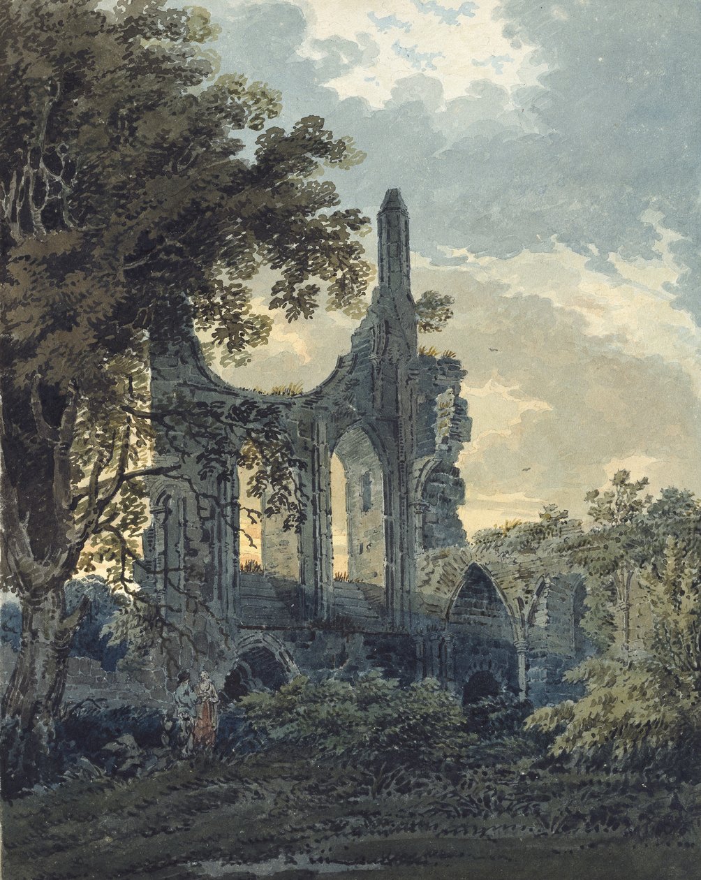 Byland Abbey, Yorkshire, ca. 1793 (akvarell berørt med svart blekk over indikasjoner i grafitt) av Thomas Girtin