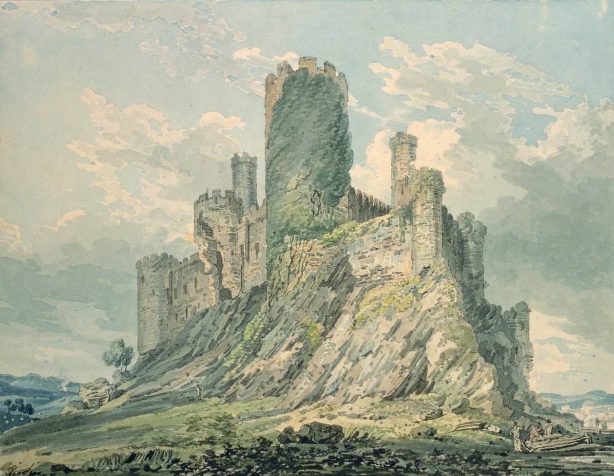Conway Castle, 1700-tallet (wc og blyant på papir) av Thomas Girtin